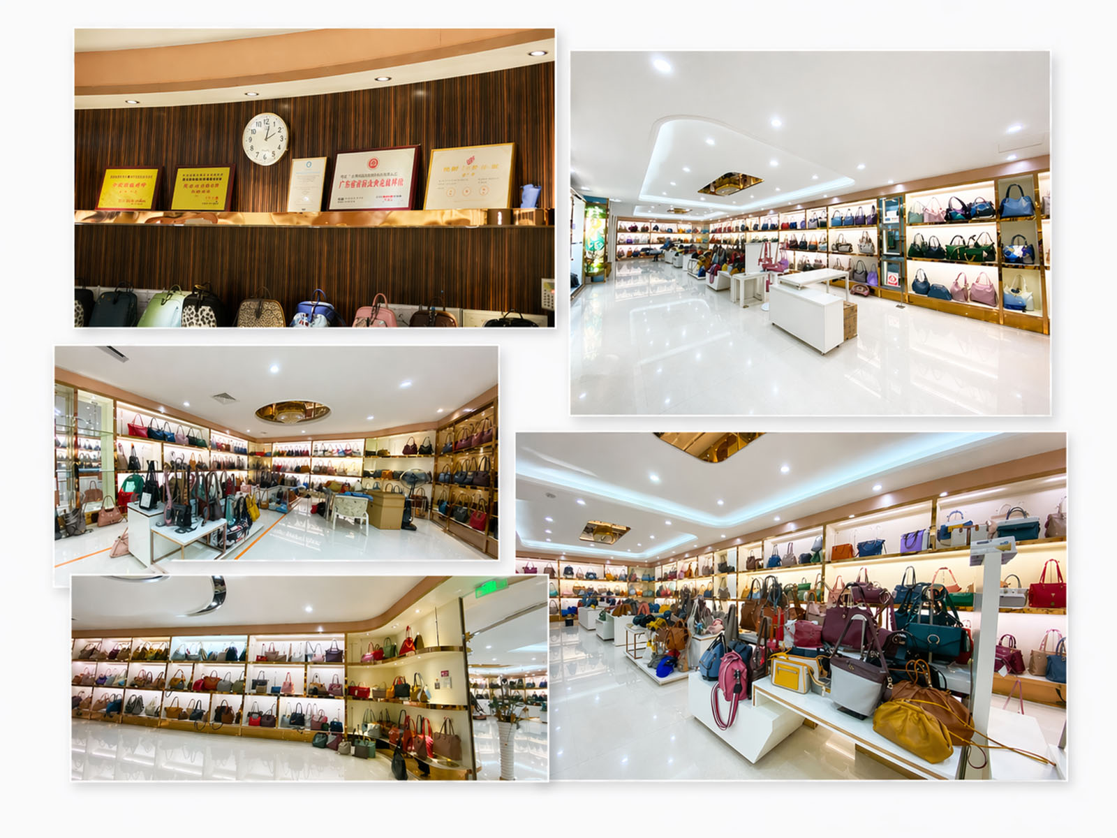 Professional handbag showroom featuring diverse OEM/ODM bag collections for global fashion brands.