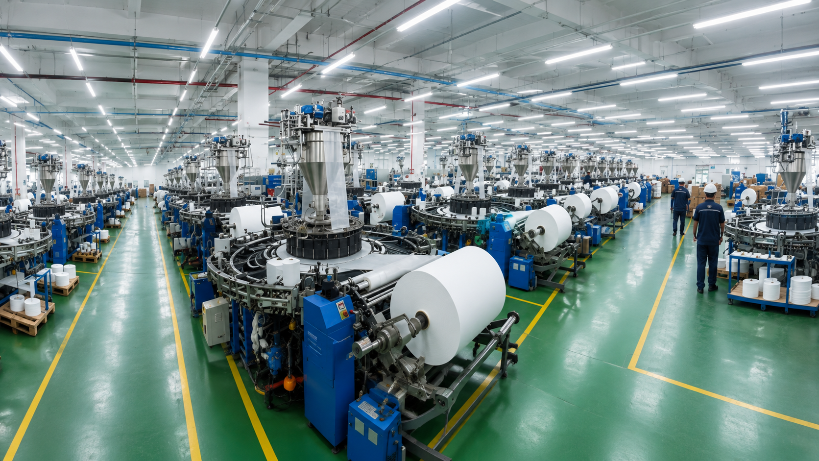 Modern bag manufacturing process scene inside an OEM production facility with machinery and quality-controlled workflow